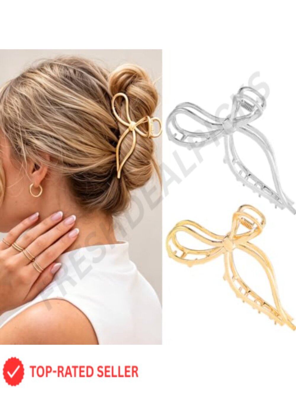 Bow Hair Claw Clip Metal Alloy 4.1" Large Fancy Hair Accessory for Women